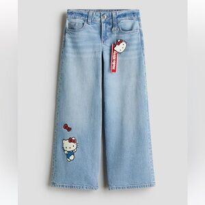 H&M NWT Hello Kitty Wide Leg Loose Fit Blue Flare Jeans